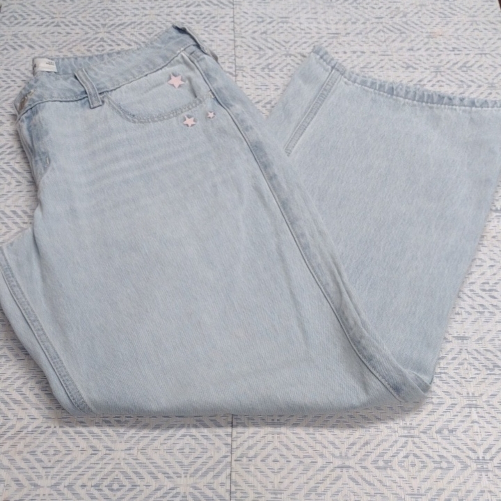 Hollister Light Blue Flare Jeans with Pink Star Details